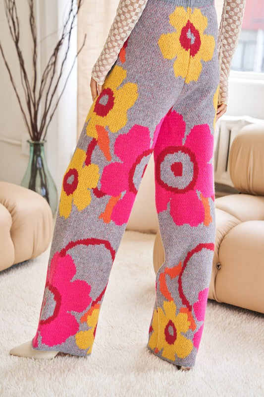 Flower Printed Casual Cozy Wide-Leg Pants
