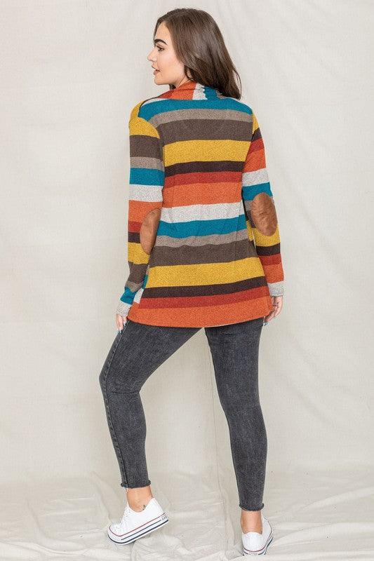 Stripe Elbow Patch Cardigan | Stylish Women's Casual Outerwear - Pink Whimsy Boutique