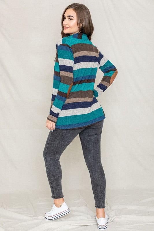 Stripe Elbow Patch Cardigan | Stylish Women's Casual Outerwear - Pink Whimsy Boutique