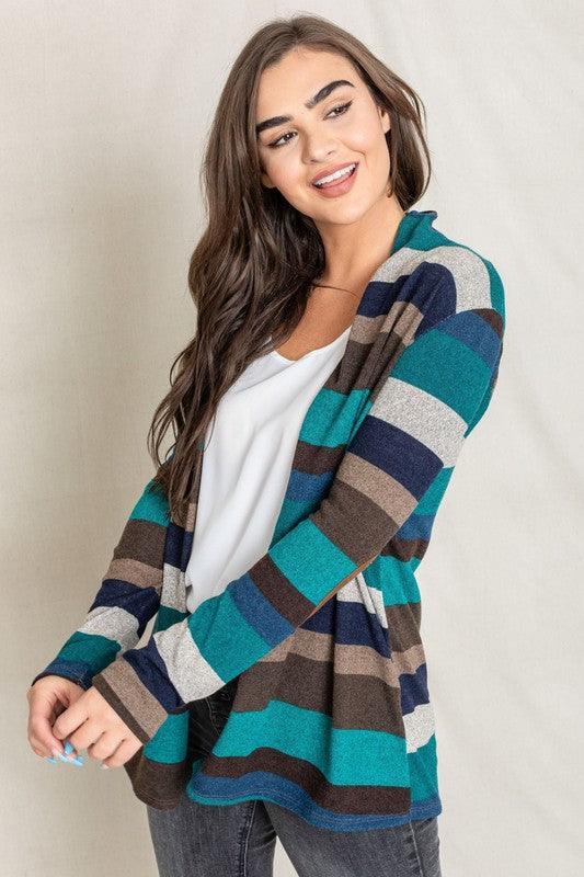 Stripe Elbow Patch Cardigan | Stylish Women's Casual Outerwear - Pink Whimsy Boutique