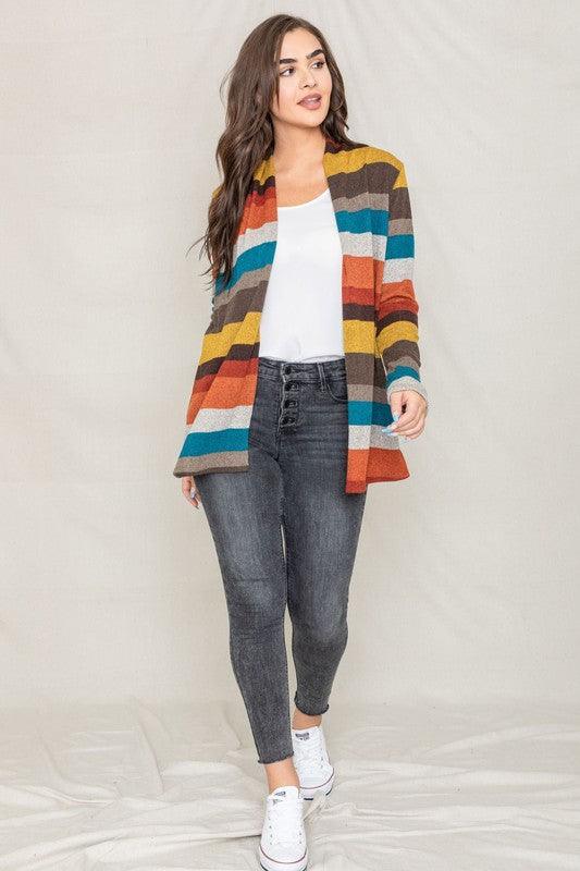 Stripe Elbow Patch Cardigan | Stylish Women's Casual Outerwear - Pink Whimsy Boutique