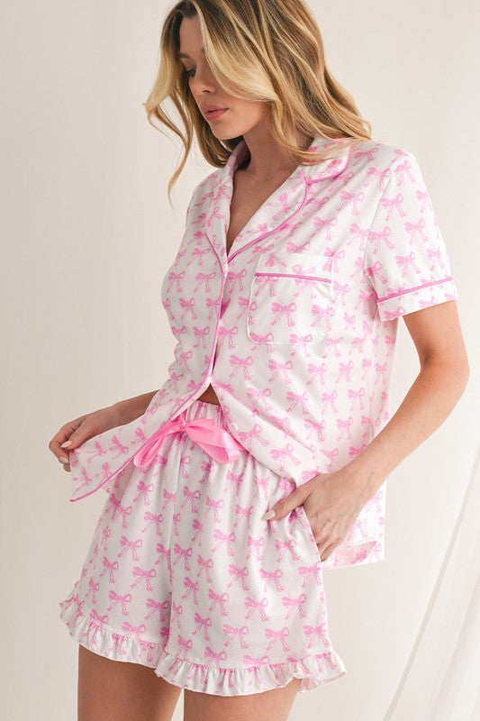 Feminine Bowknot Pajama Set