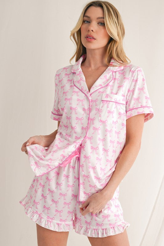 Feminine Bowknot Pajama Set