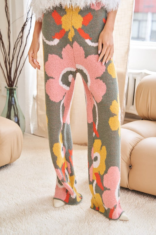 Flower Printed Casual Cozy Wide-Leg Pants
