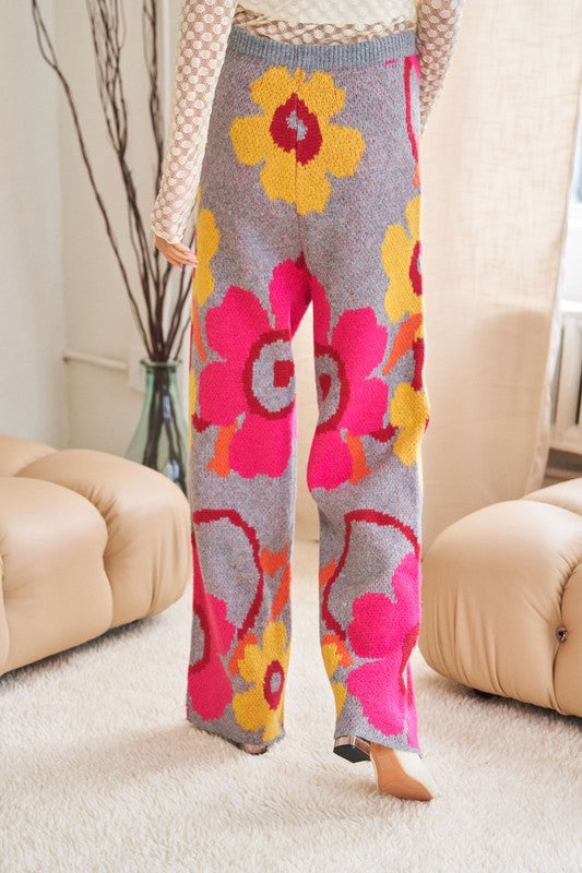 Flower Printed Casual Cozy Wide-Leg Pants