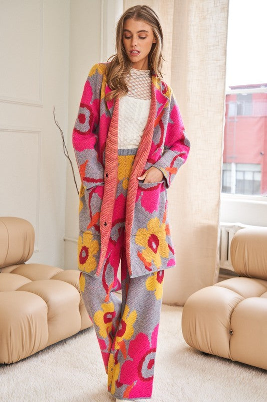 Flower Printed Casual Cozy Wide-Leg Pants