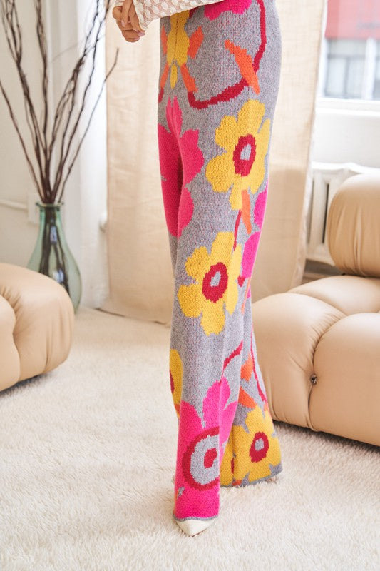 Flower Printed Casual Cozy Wide-Leg Pants