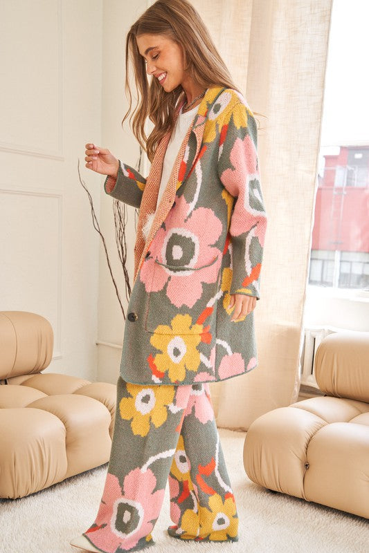 Flower Printed Casual Cozy Wide-Leg Pants