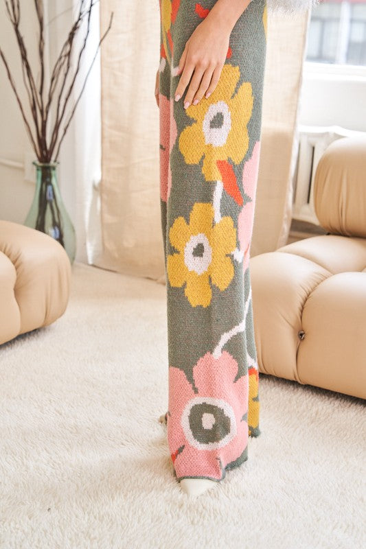Flower Printed Casual Cozy Wide-Leg Pants