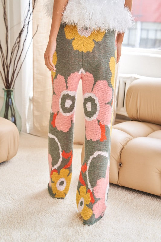 Flower Printed Casual Cozy Wide-Leg Pants