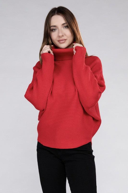 Viscose Dolman Sleeve Turtleneck Sweater | Cozy Women's Winter Knitwear - Pink Whimsy Boutique 