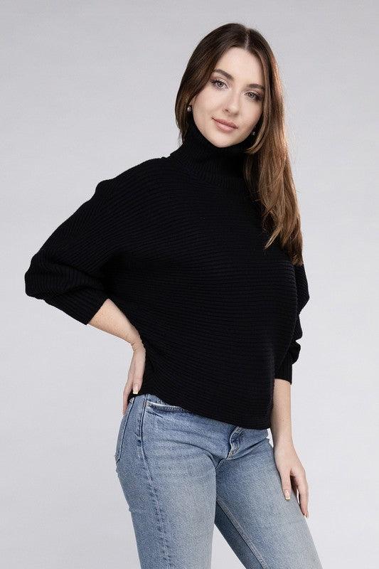 Viscose Dolman Sleeve Turtleneck Sweater | Cozy Women's Winter Knitwear - Pink Whimsy Boutique 