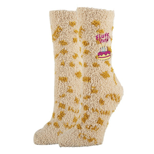 Women's Fuzzy Crew Socks - Fluffy Birthday Edition