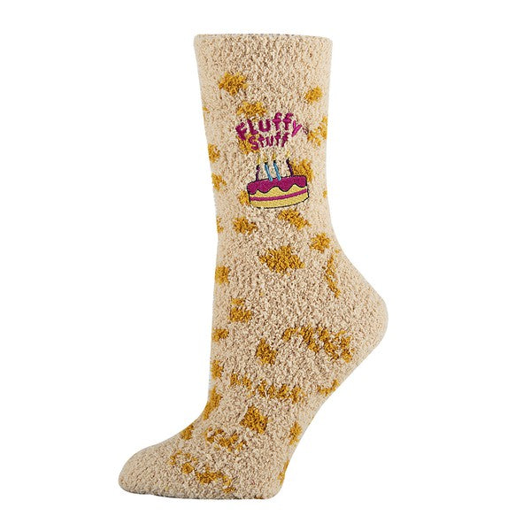 Women's Fuzzy Crew Socks - Fluffy Birthday Edition