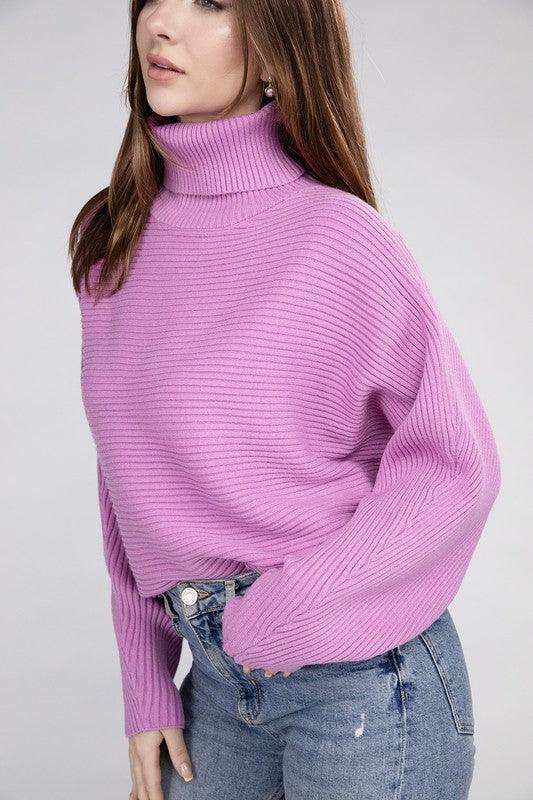 Viscose Dolman Sleeve Turtleneck Sweater | Cozy Women's Winter Knitwear - Pink Whimsy Boutique 