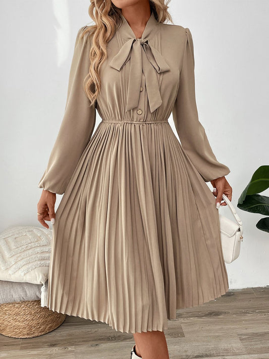 Tie the Knot: Perfee Pleated Tie Neck Dress