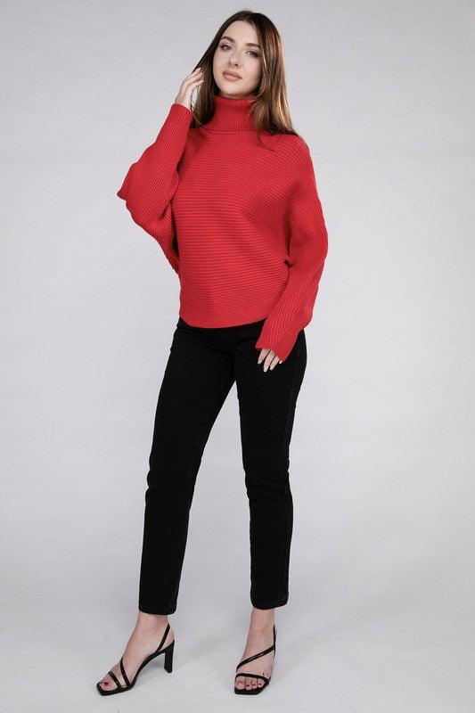 Viscose Dolman Sleeve Turtleneck Sweater | Cozy Women's Winter Knitwear - Pink Whimsy Boutique 