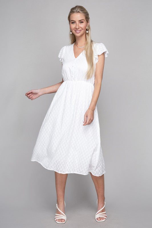 V-Neck Embroidered Eyelet Dress