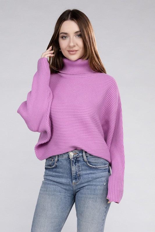 Viscose Dolman Sleeve Turtleneck Sweater | Cozy Women's Winter Knitwear - Pink Whimsy Boutique 