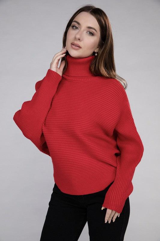 Viscose Dolman Sleeve Turtleneck Sweater | Cozy Women's Winter Knitwear - Pink Whimsy Boutique 