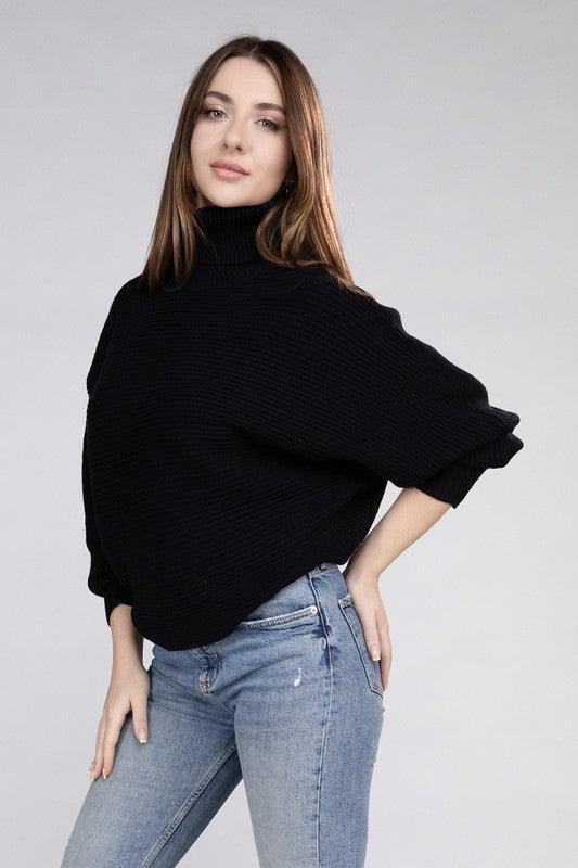 Viscose Dolman Sleeve Turtleneck Sweater | Cozy Women's Winter Knitwear - Pink Whimsy Boutique 