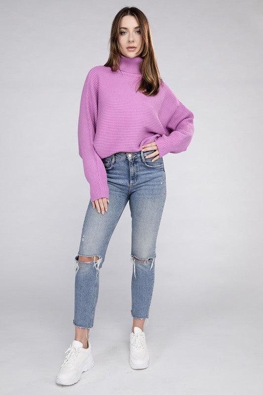 Viscose Dolman Sleeve Turtleneck Sweater | Cozy Women's Winter Knitwear - Pink Whimsy Boutique 