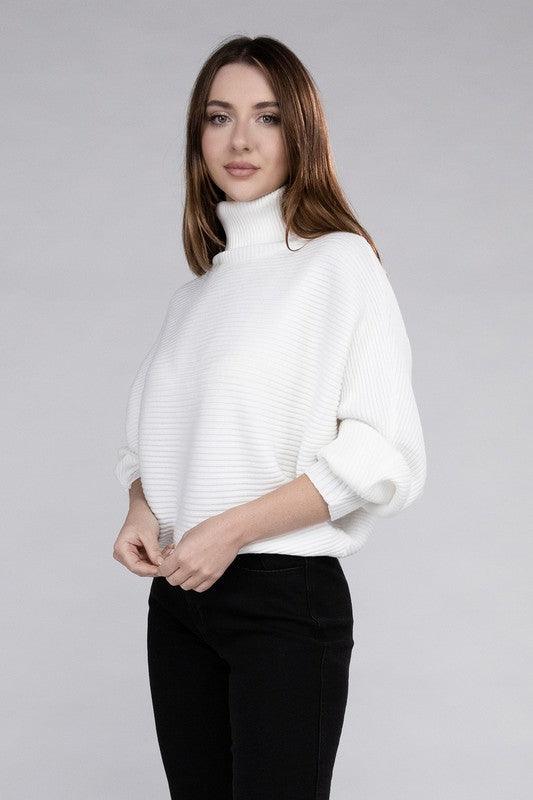 Viscose Dolman Sleeve Turtleneck Sweater | Cozy Women's Winter Knitwear - Pink Whimsy Boutique 