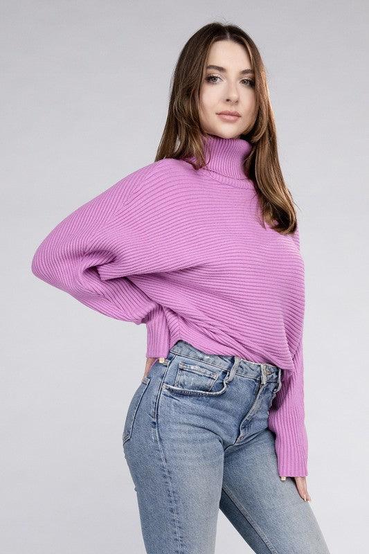 Viscose Dolman Sleeve Turtleneck Sweater | Cozy Women's Winter Knitwear - Pink Whimsy Boutique 