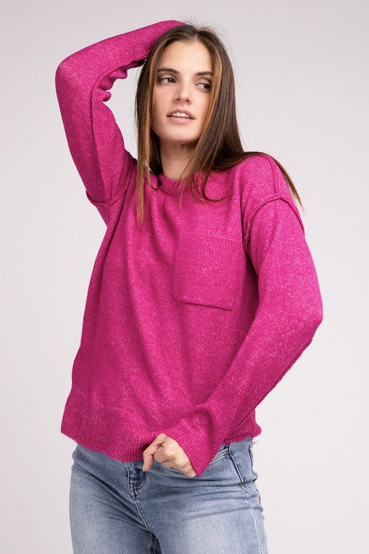 Mélange Hi-Low Hem Round Neck Sweater