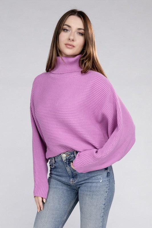 Viscose Dolman Sleeve Turtleneck Sweater | Cozy Women's Winter Knitwear - Pink Whimsy Boutique 