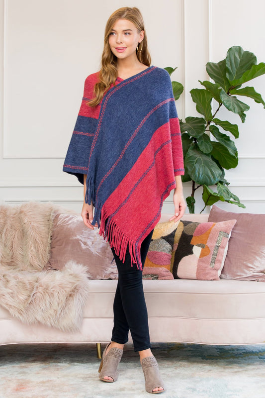 Red Blue Two Tone Poncho Perfection Collection