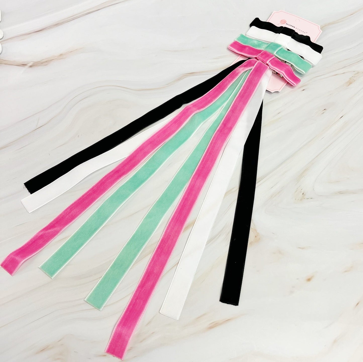 Long and Slim Velvet Bow Hair Clip Set (Set of 4)