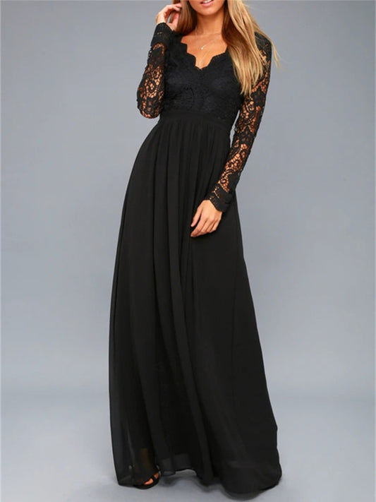 Lace & Grace: Backless Long Sleeve Maxi Dress