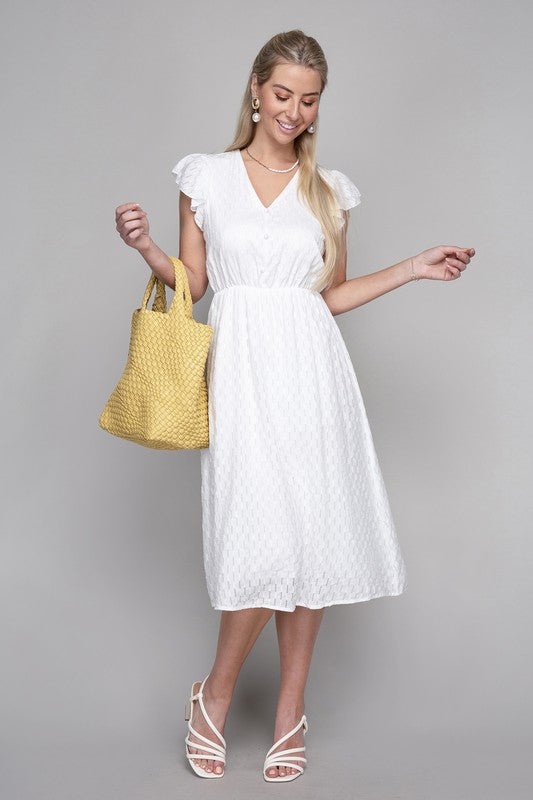 V-Neck Embroidered Eyelet Dress