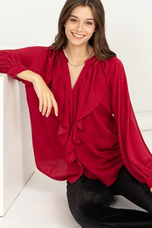 Sophisticated Banded Collar Blouse | Elegant Women's Fashion Top - Pink Whimsy Boutique 