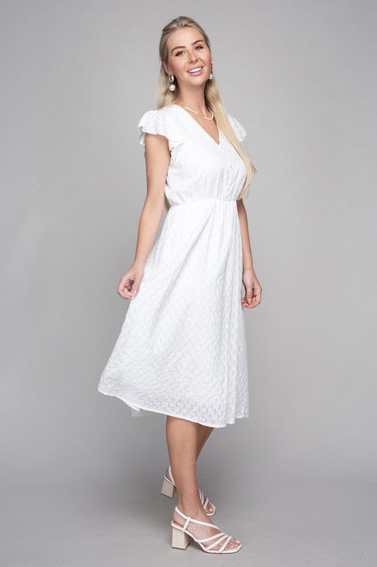 V-Neck Embroidered Eyelet Dress