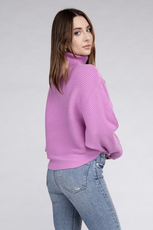 Viscose Dolman Sleeve Turtleneck Sweater | Cozy Women's Winter Knitwear - Pink Whimsy Boutique 